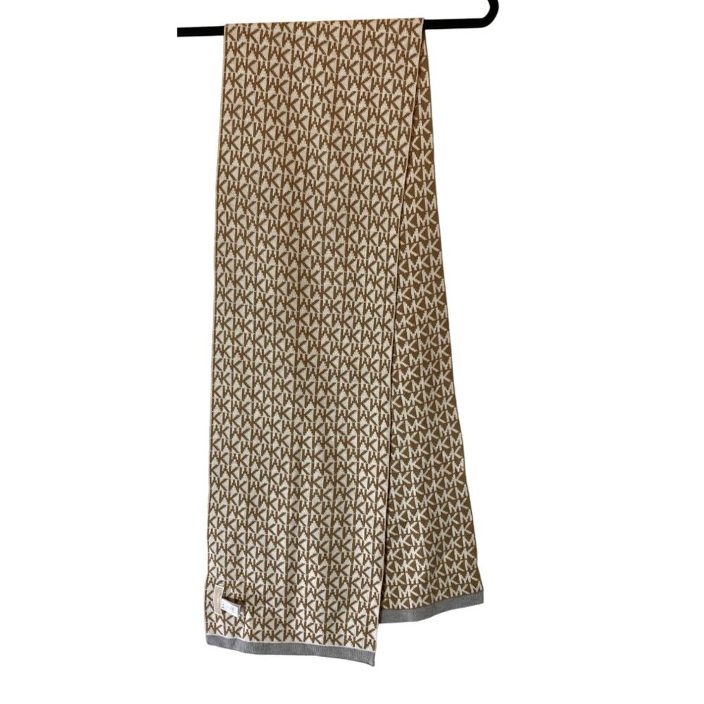 Michael Kors Brown & White Logo Knit Scarf Acrylic